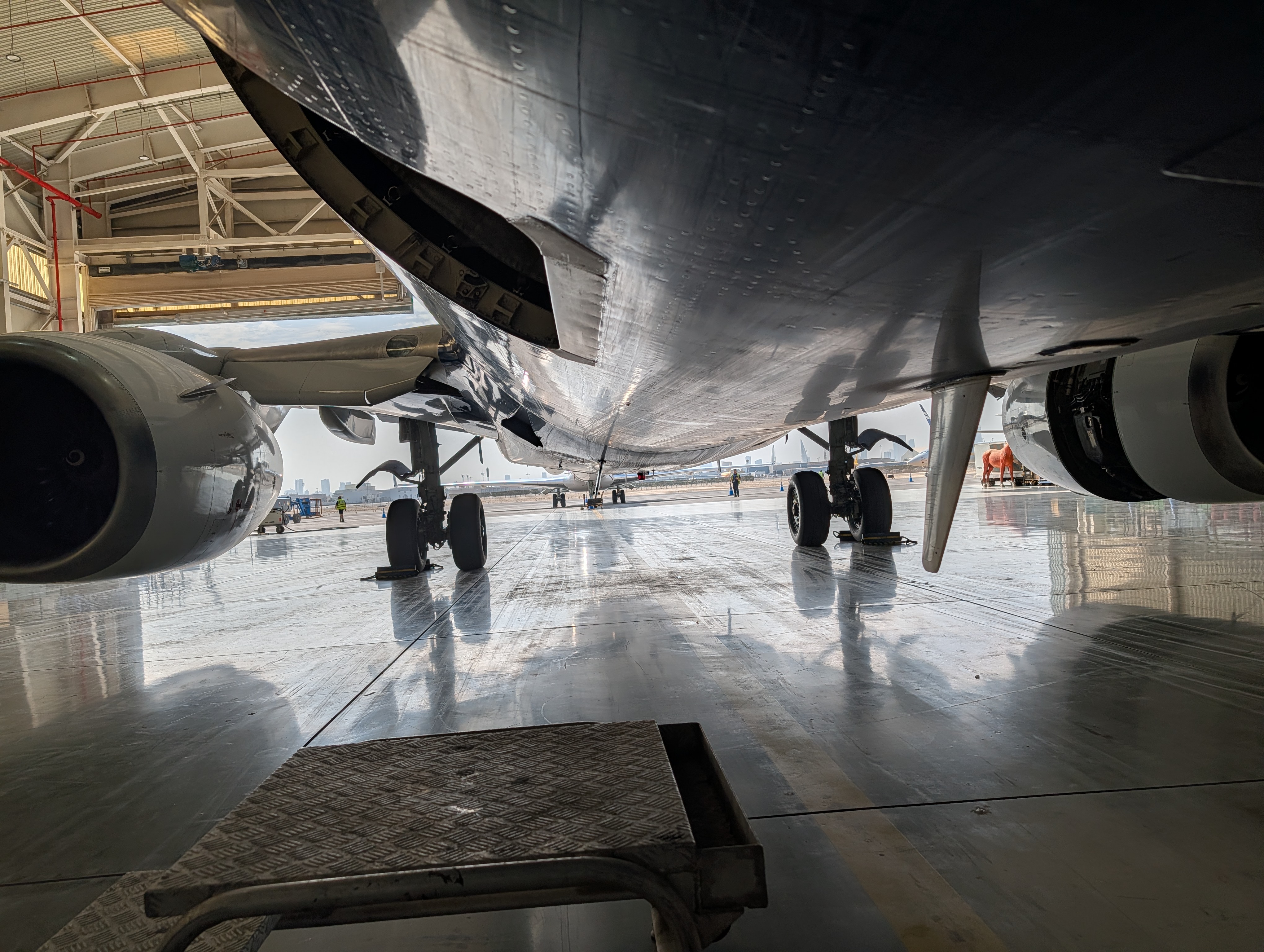 Close-up of an aircraft engine turbine